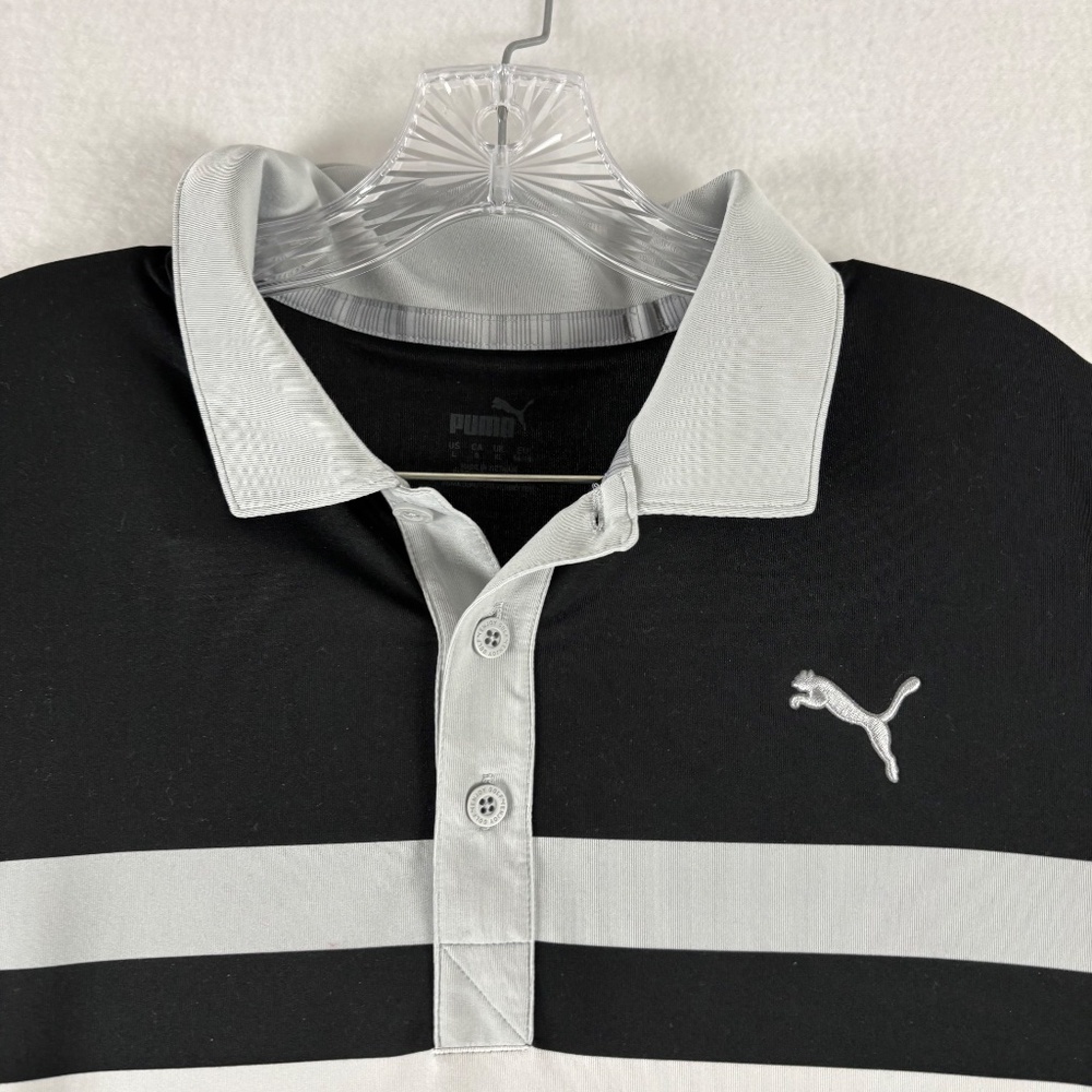 Puma, Golf Polo Shirt, Black and Gray Stripes, Men's Size L, Classic/Sporty look - Picture 2 of 11